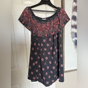 EUC Large off shoulders blue and red dress.